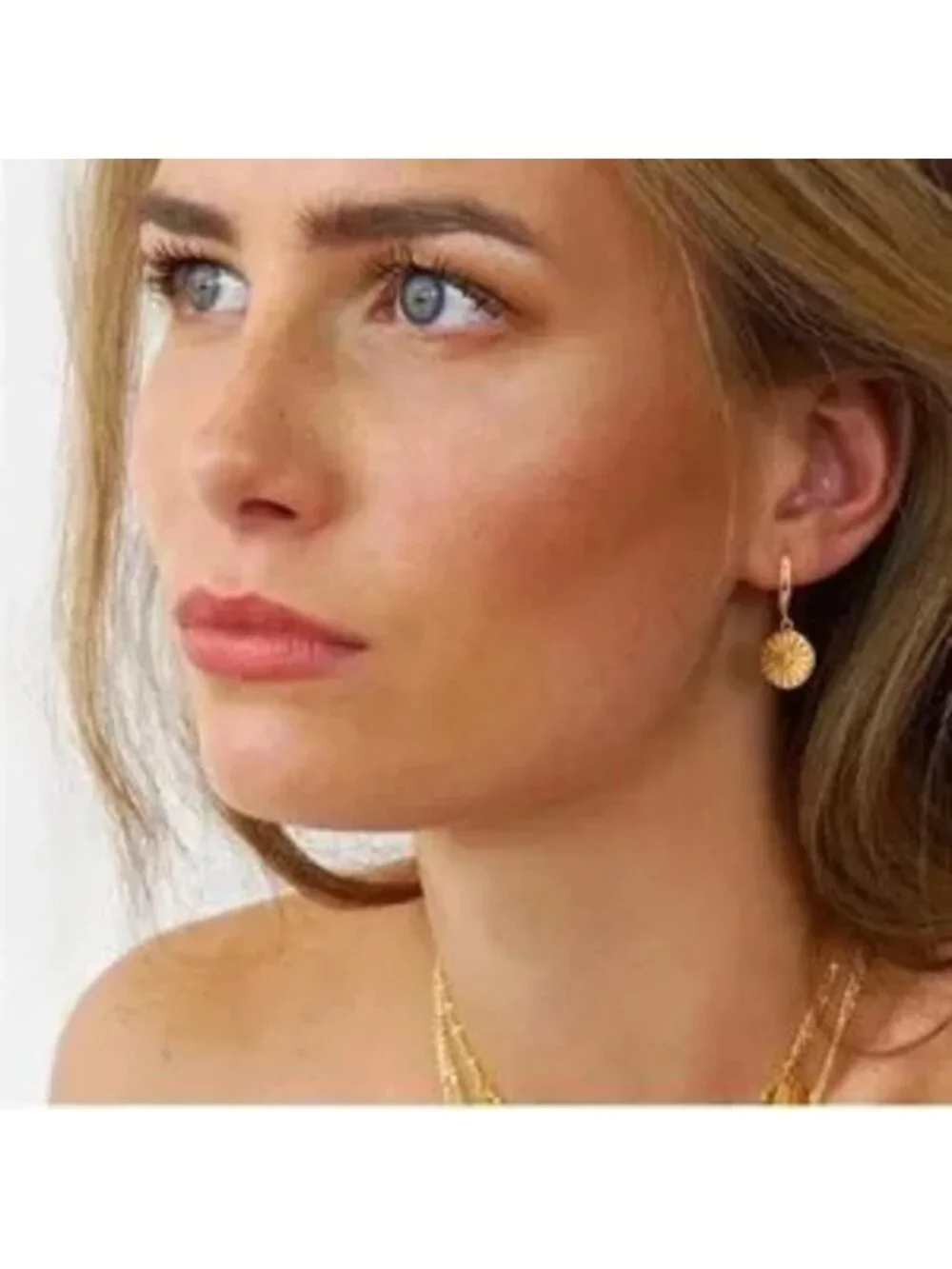 Gold 14k Gold Plated Disc CZ Huggie Hoop Earrings